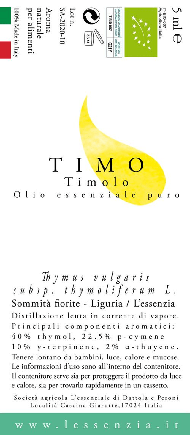 Olio essenziale puro di Timo Rosso (timolo) BIO 5ml
